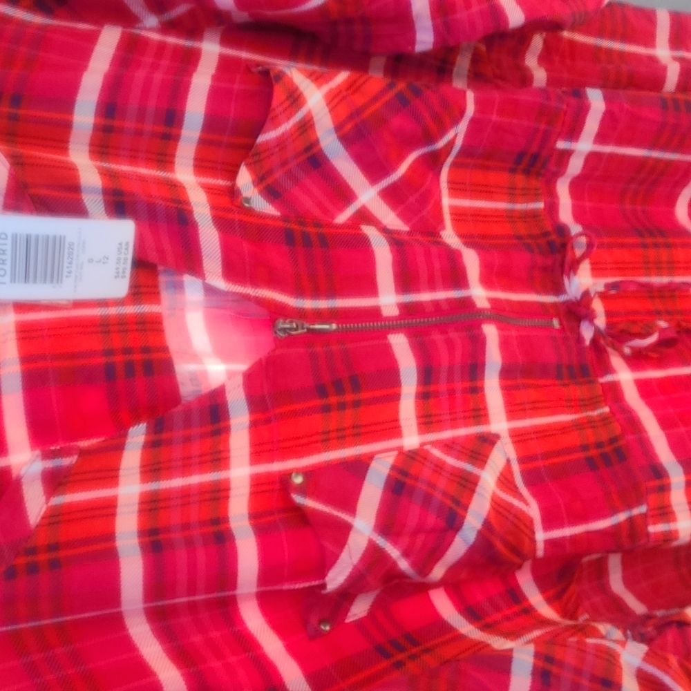 NWT Torrid Zip Front Plaid Challis Shirt Dress Red Size 0x 12 - Picture 9 of 14